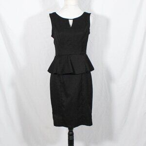 Vintage Y2K XOXO Black Peplum Pencil Dress Keyhole Neck Size 7/8 Corporate Goth